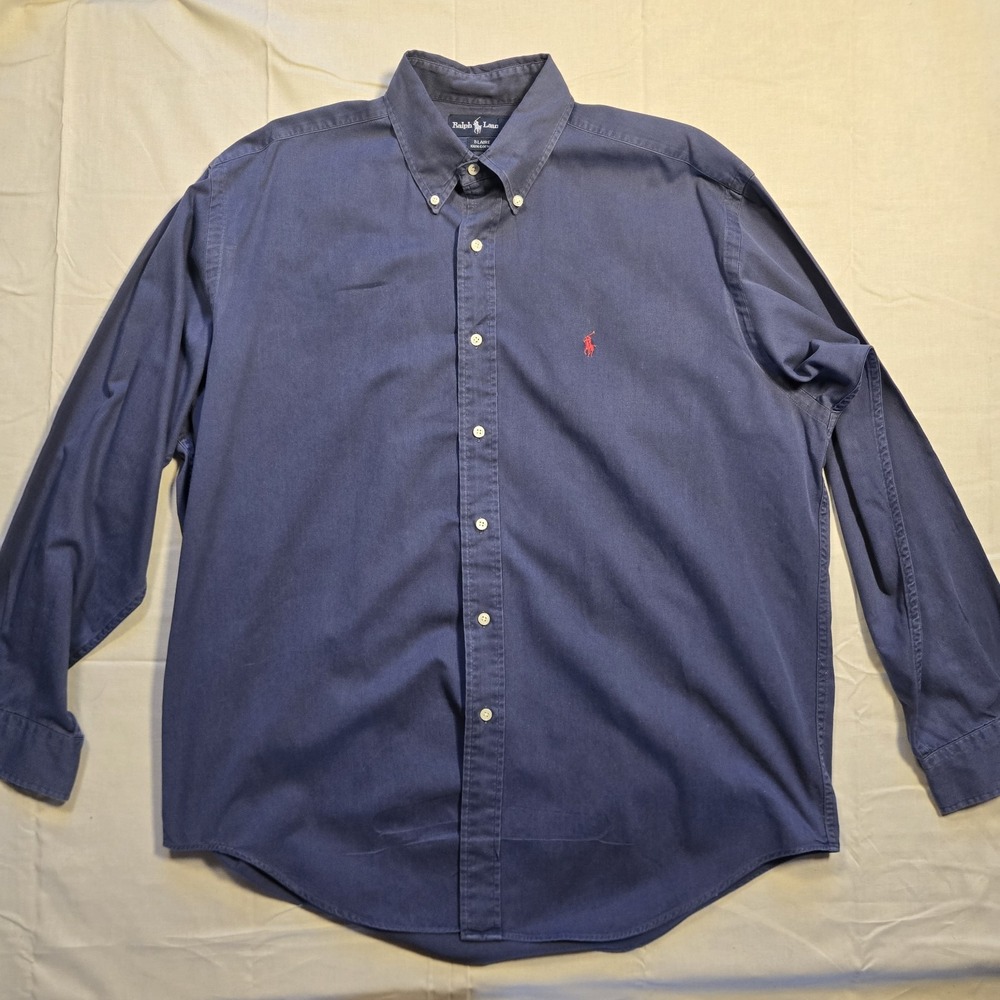 Vtg Ralph Lauren Blaire Button Up Shirt Men L Blue Red Pony Logo, See Photos